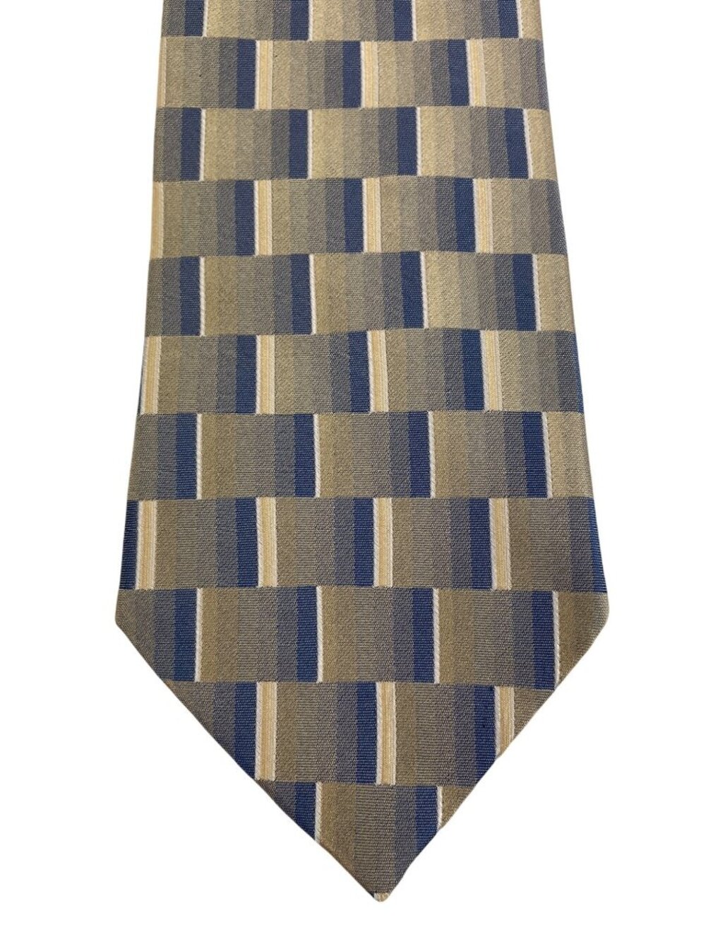 Paul Dione Blue & Tan Geometric Print 100% Silk Mens Tie Necktie